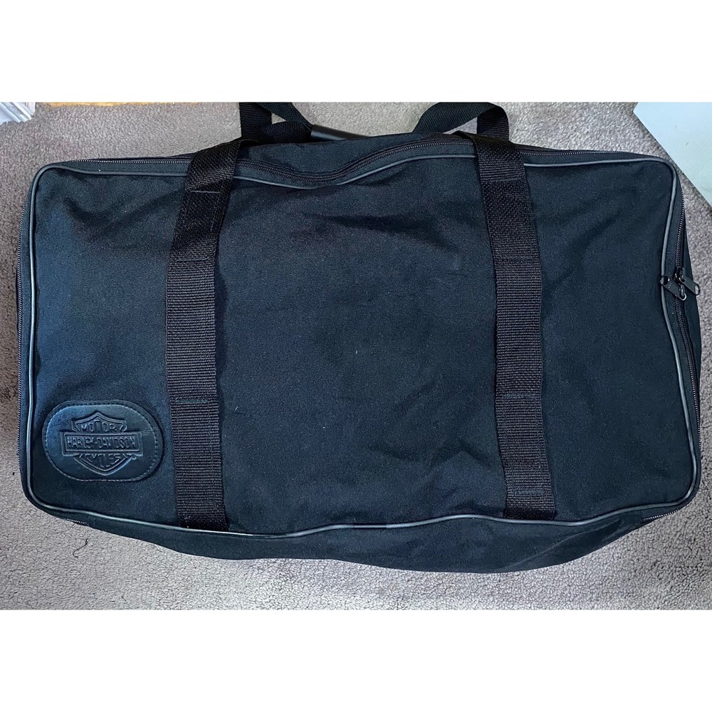 Harley Davidson Large Embossed Black Nylon Travel Bag Motorcycle 12x22x9" Biker